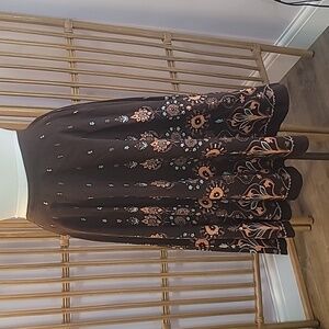 CLOARICE PARIS brand brown cotton skirt peach blue silver accents  Feminine